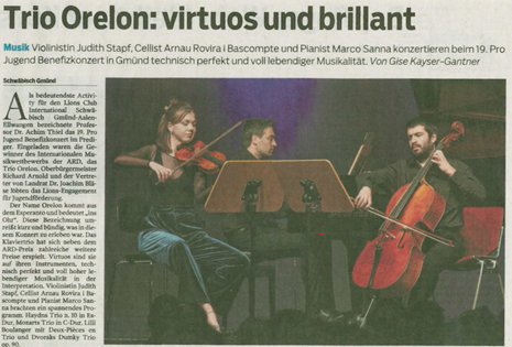 Bericht der Gmünder Tagespost über das Konzert des Trio Orelon